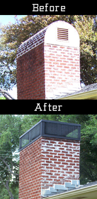 Before and after showing a new chimney cap was needed to ensure proper ventilation of smoke and carbon monoxide.