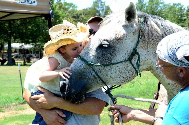 young girl hugging and kissing horse